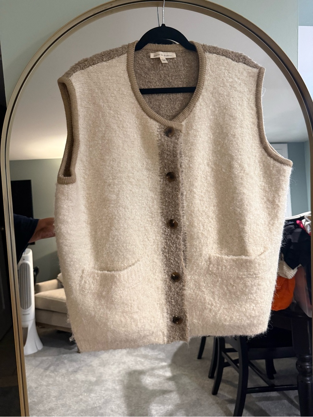 Grade and Gather Two Tone Button-Front Sweater Vest. Button up. Fuzzy and soft.